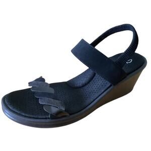 SKECHERS BLACK MEMORY FOAM SLINGBACK WEDGE SANDALS 11 NWOB